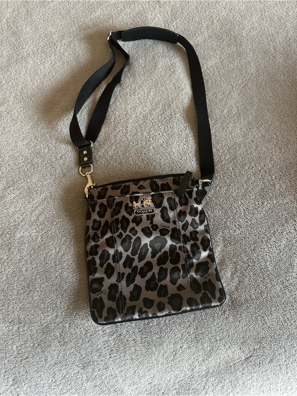 Coach Gray and Black Leopard-Print Crossbody Bag